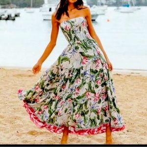 Jaase Strapless Salsa Rosa Floral Print Maxi Dress Boho Size XS